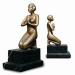 Bookends with Art Deco Style Art on marble bases with Gold Colored woman by Decomoments called Prayer