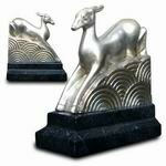 Bookends with Silver Colored Dear on marble bases by Decomoments called Gwang