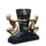 Marble Vase with Art Deco Style Figures in Gold Color